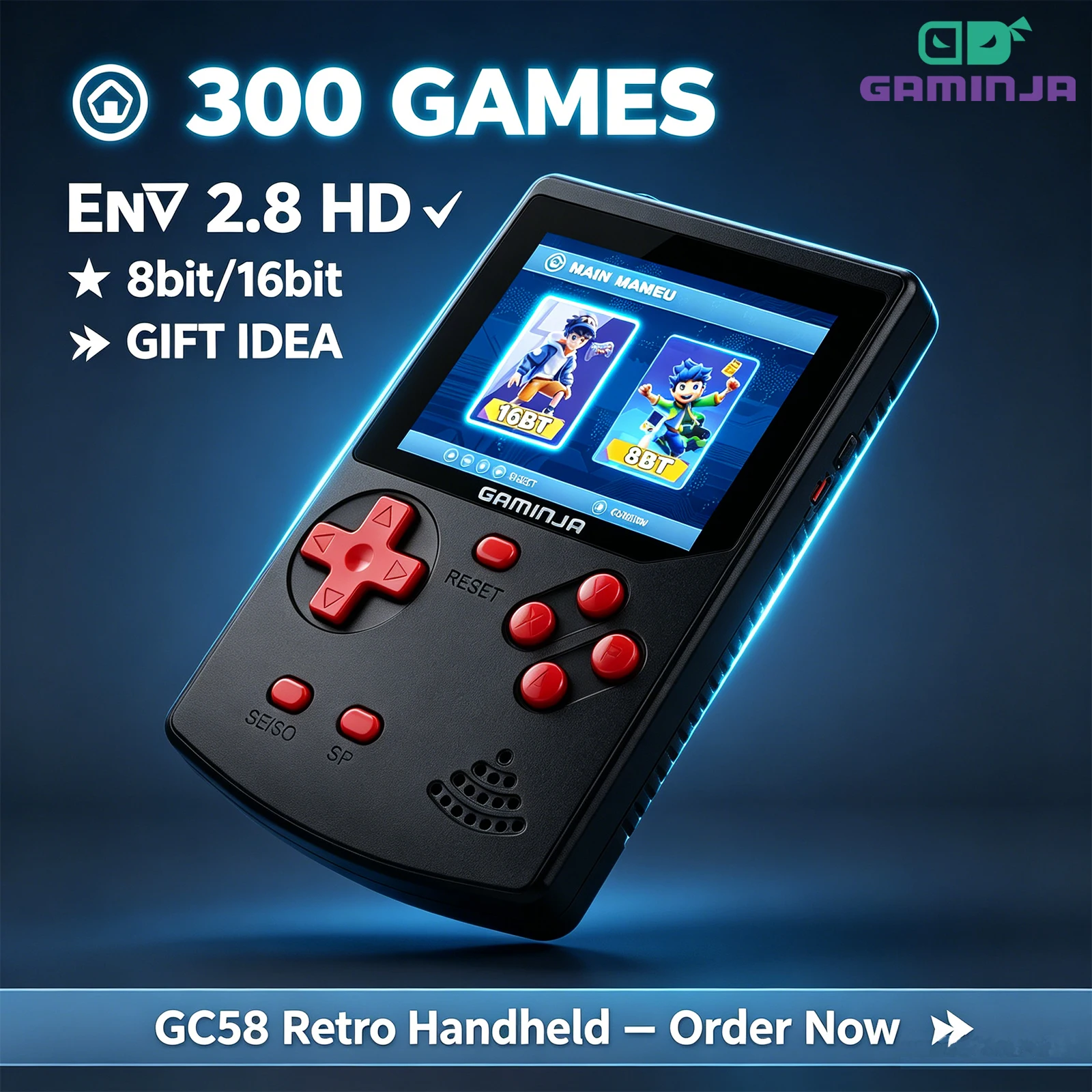 Gaming Console For Kids - GAMINJA Handheld Game Console 300 Klassieke